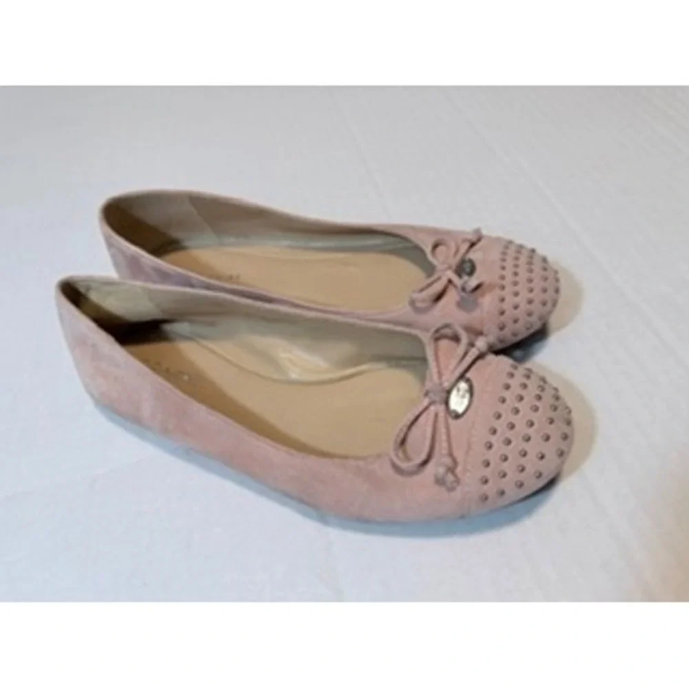 Coach Pink Suede Studded Bow Ballet Flats Round Toe Slip On Shoes